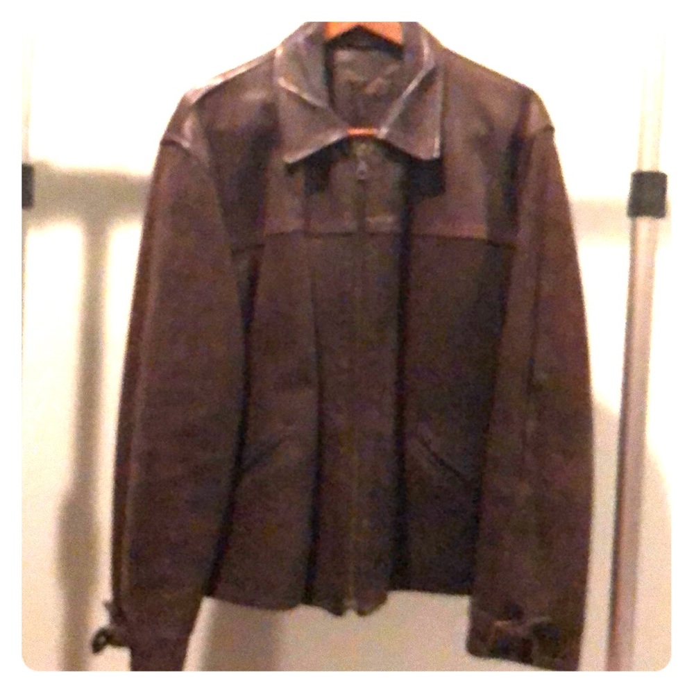 Chocolate brown Italian leather bomber jacket